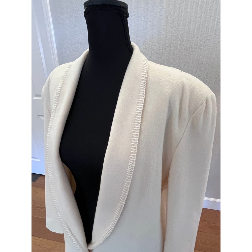 VTG Harris Wallace USA Cream Wool Blanket Stitch Blazer Jacket Womens S Fits M L